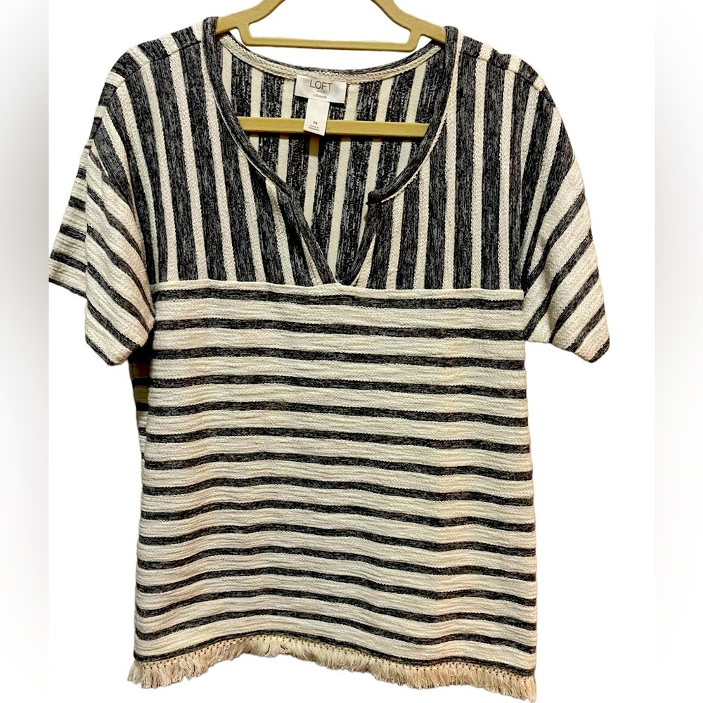 Loft - short sleeve - tunic top - grey / white stripe - size M